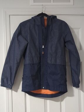 The North Face Boys' Hooded Jacket in Navy Blue With Orange Lining
